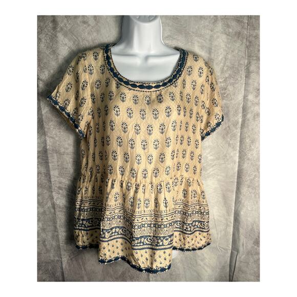 Sigrid Olsen Women’s Medium Boho Floral Block Print Cotton Peasant Top NWT - Picture 1 of 5